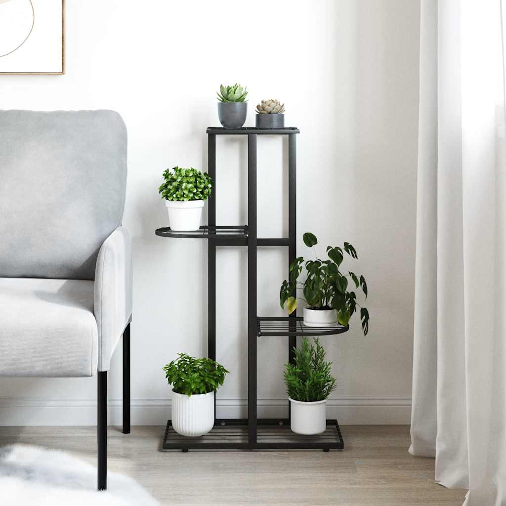 vidaXL 4-poziomowy stojak na kwiaty, 43x22x76 cm, czarny, metalowy