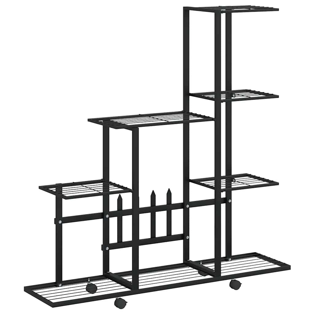 vidaXL Stojak na kwiaty, na kółkach, 94,5x25x92,5 cm, czarny, metalowy