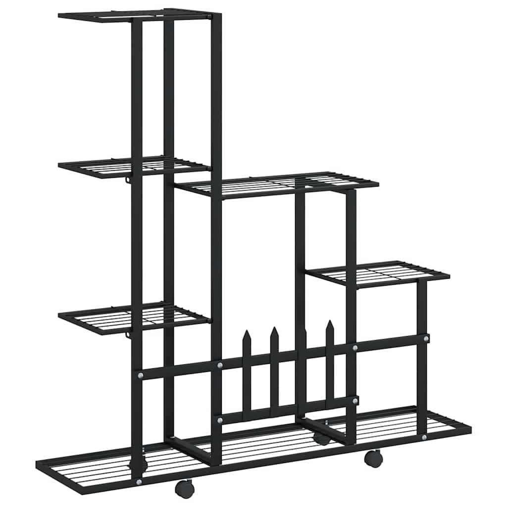 vidaXL Stojak na kwiaty, na kółkach, 94,5x25x92,5 cm, czarny, metalowy