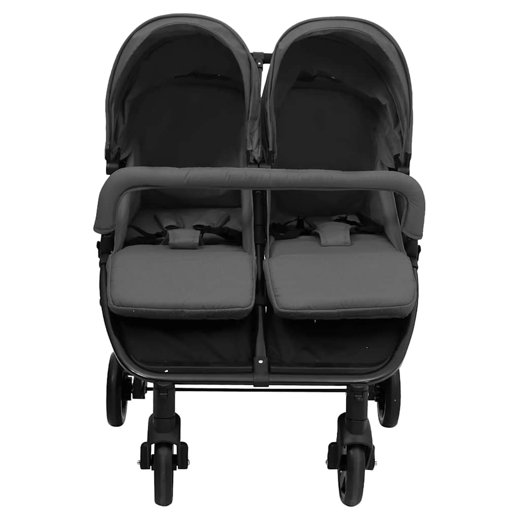 vidaXL Podwójny wózek spacerowy, ciemnoszaro-czarny, stalowy