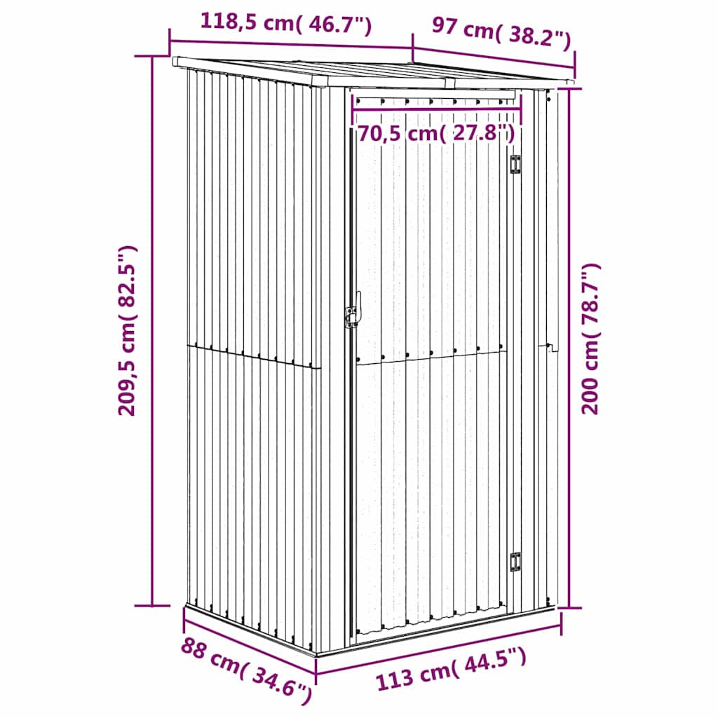 vidaXL Szopa ogrodowa zielona 118,5x97x209,5 cm ocynkowana stal