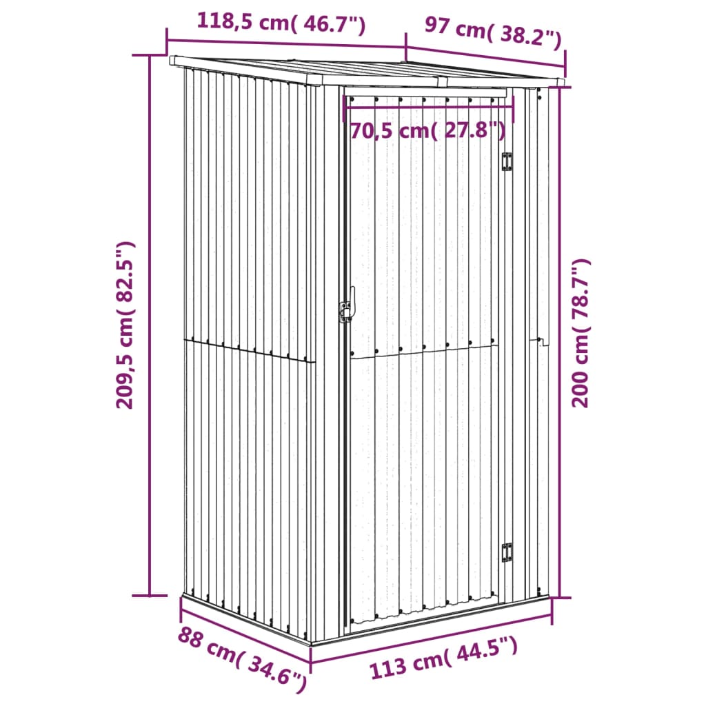 vidaXL Szopa ogrodowa brązowa 118,5x97x209,5 cm ocynkowana stal