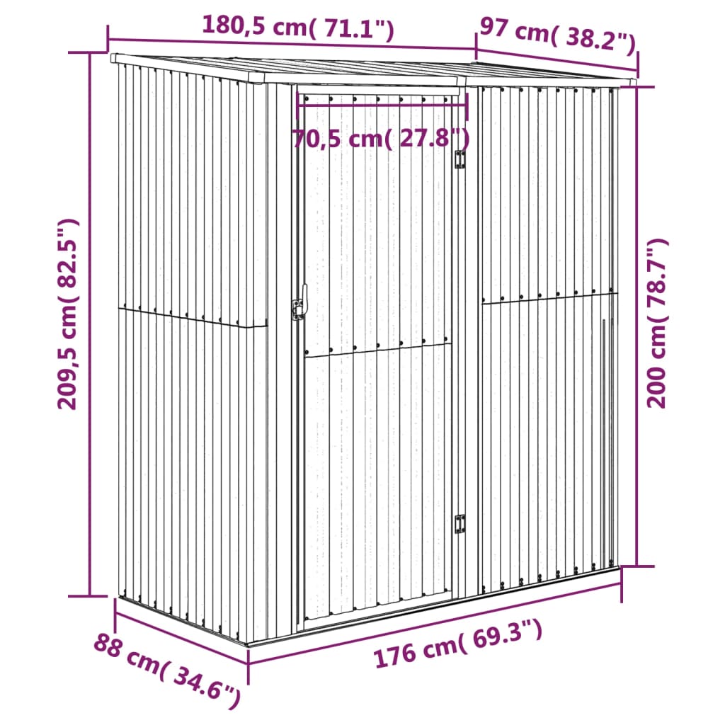 vidaXL Szopa ogrodowa, antracytowa, 180,5x97x209,5 cm, stal
