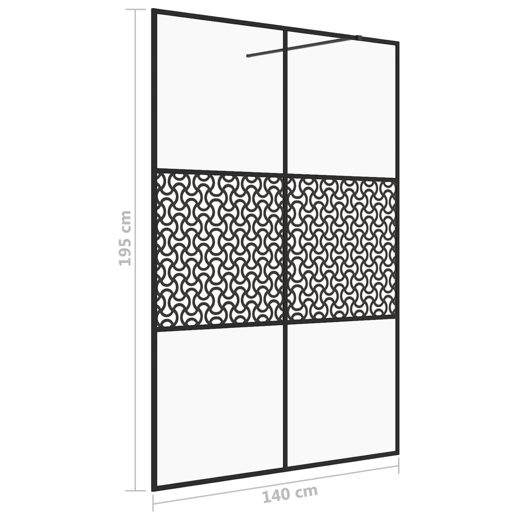 vidaXL Ścianka prysznicowa, przezroczyste szkło ESG, 140x195cm, czarna