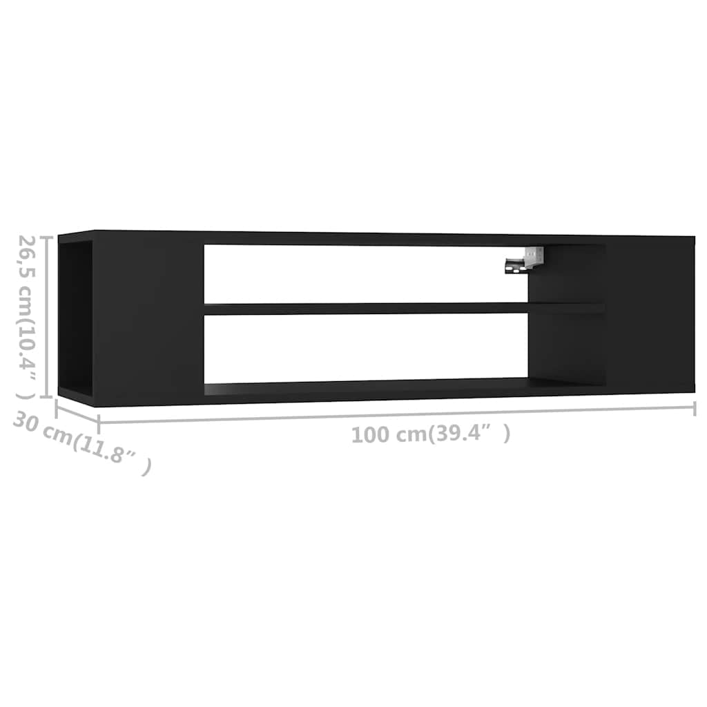 vidaXL Wisząca szafka TV, czarna, 100x30x26,5 cm