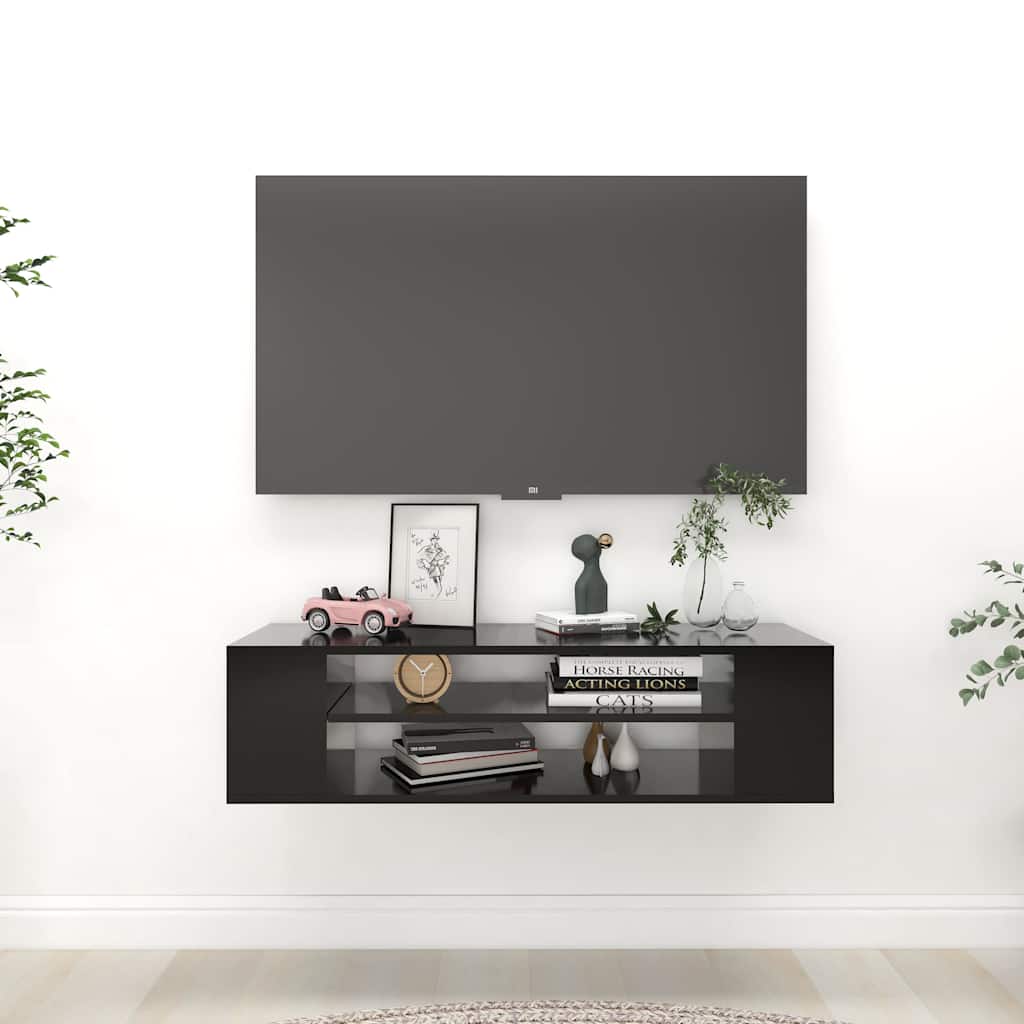 vidaXL Wisząca szafka TV, czarna, 100x30x26,5 cm