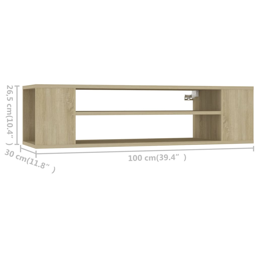 vidaXL Wisząca szafka TV, dąb sonoma, 100x30x26,5 cm