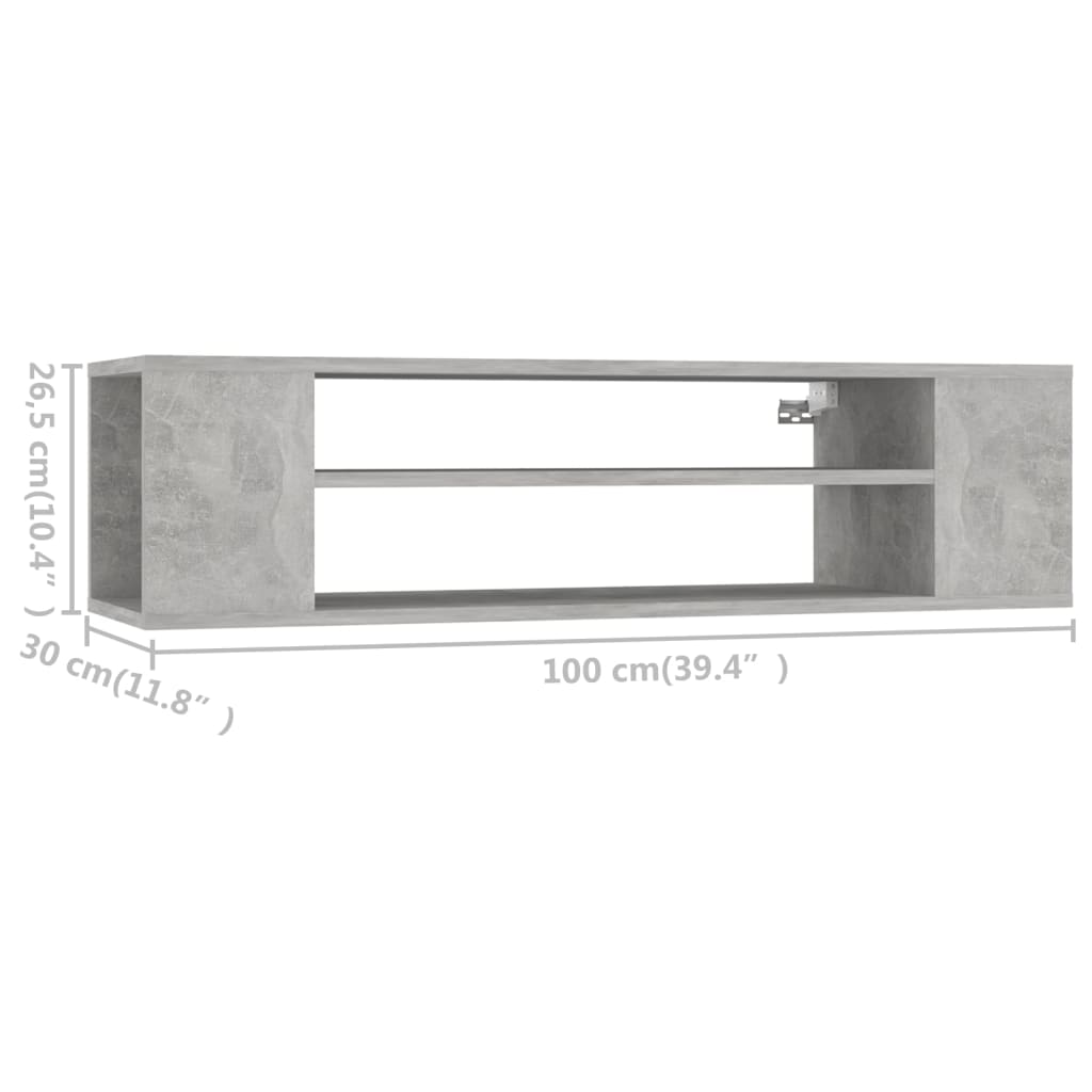 vidaXL Wisząca szafka TV, szarość betonu, 100x30x26,5 cm