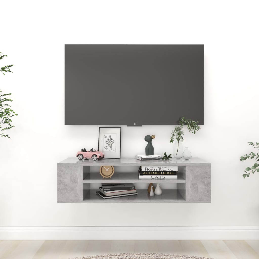vidaXL Wisząca szafka TV, szarość betonu, 100x30x26,5 cm