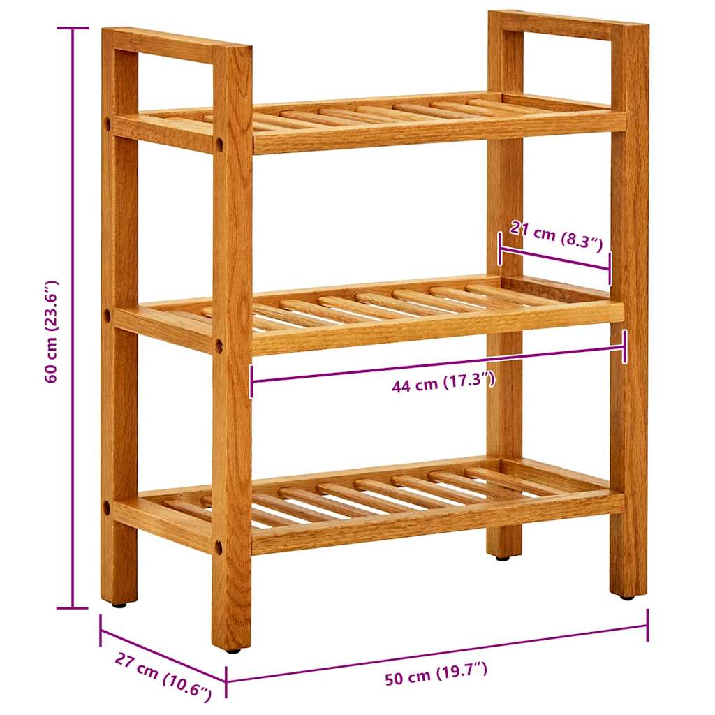 vidaXL Stojak na buty z 3 półkami, 50x27x60 cm, lite drewno dębowe