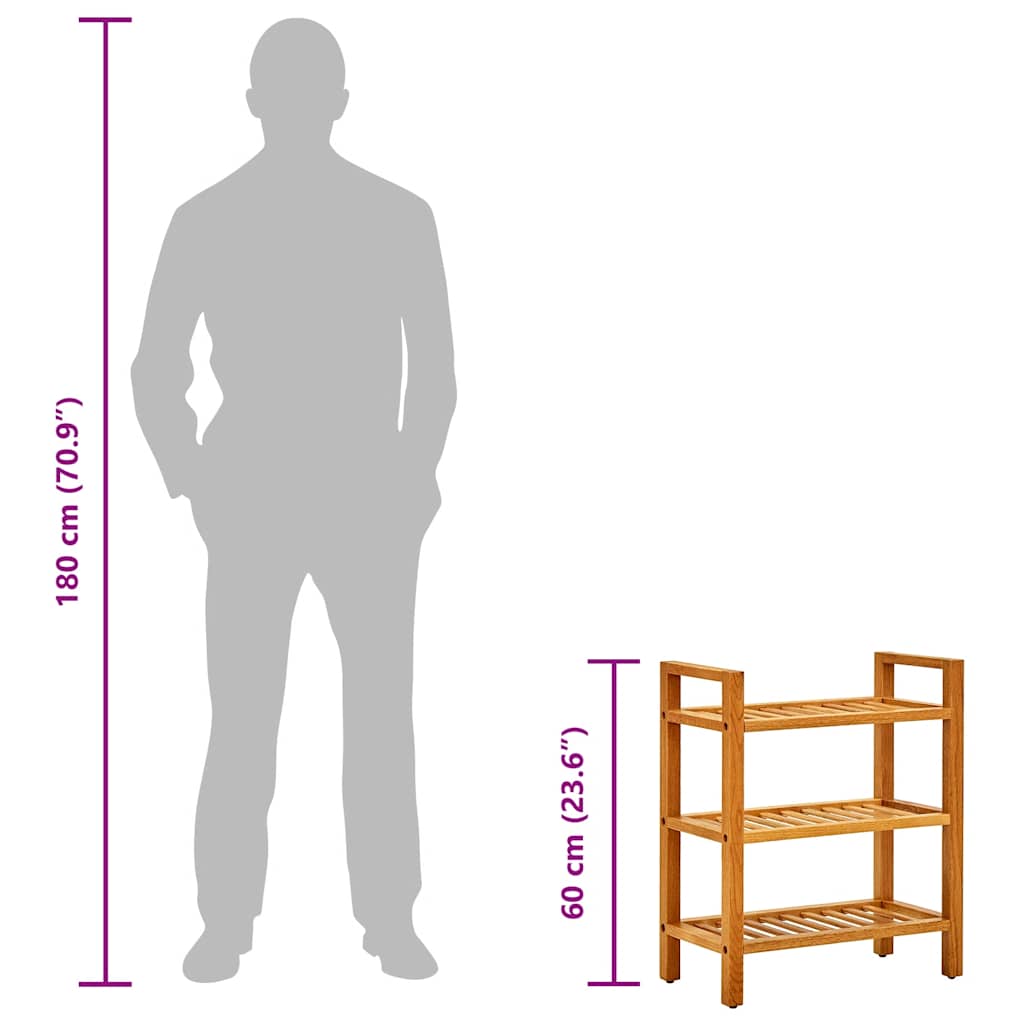 vidaXL Stojak na buty z 3 półkami, 50x27x60 cm, lite drewno dębowe