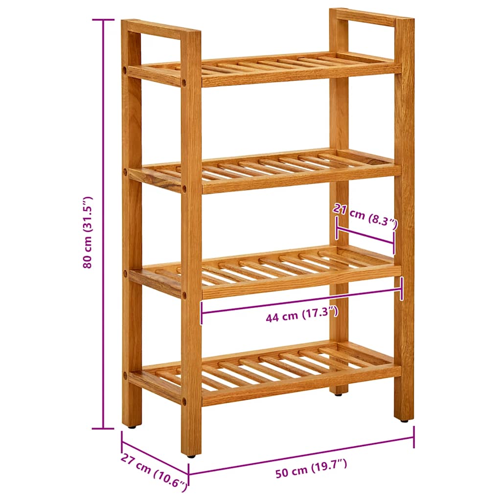 vidaXL Stojak na buty z 4 półkami, 50x27x80 cm, lite drewno dębowe