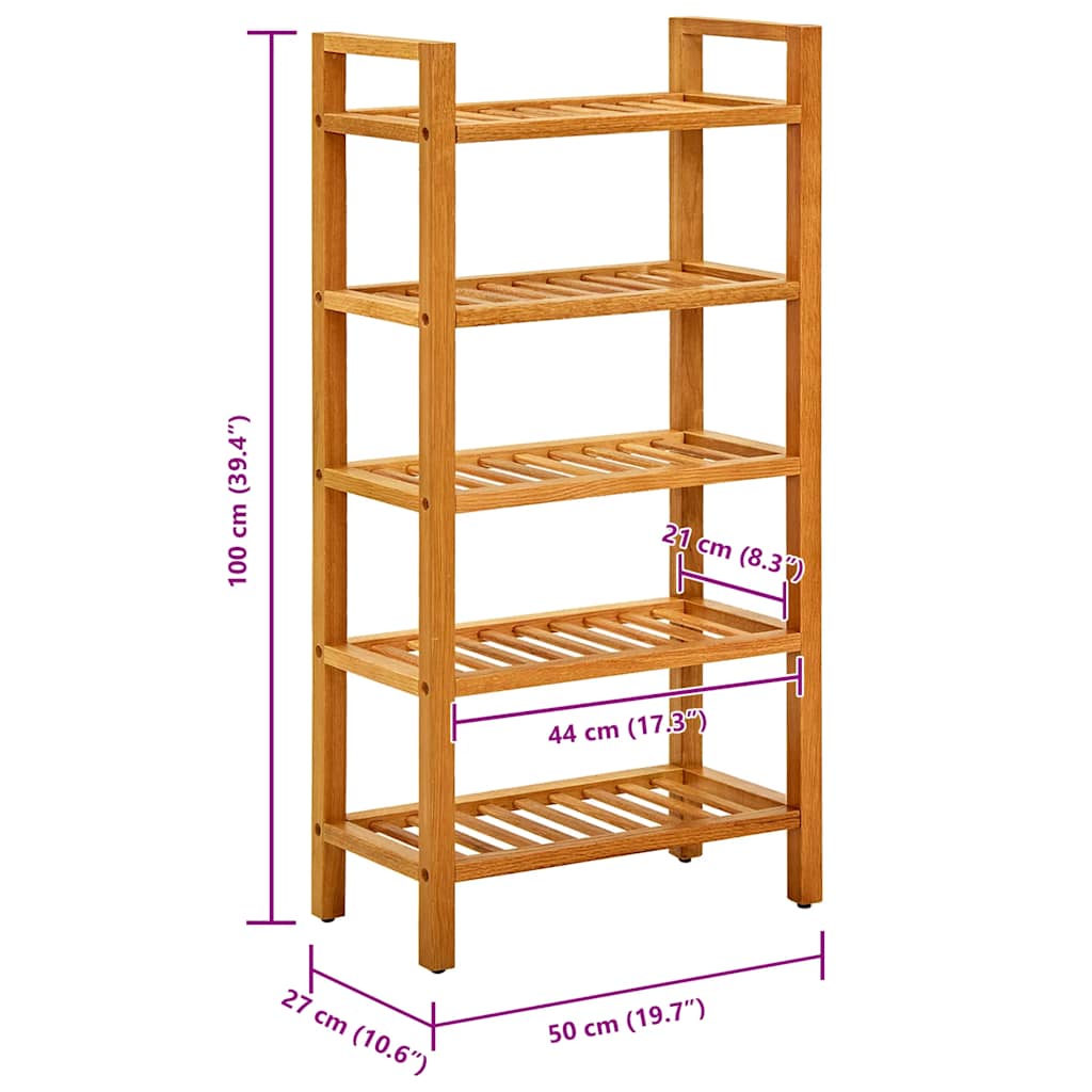 vidaXL Stojak na buty z 5 półkami, 50x27x100 cm, lite drewno dębowe