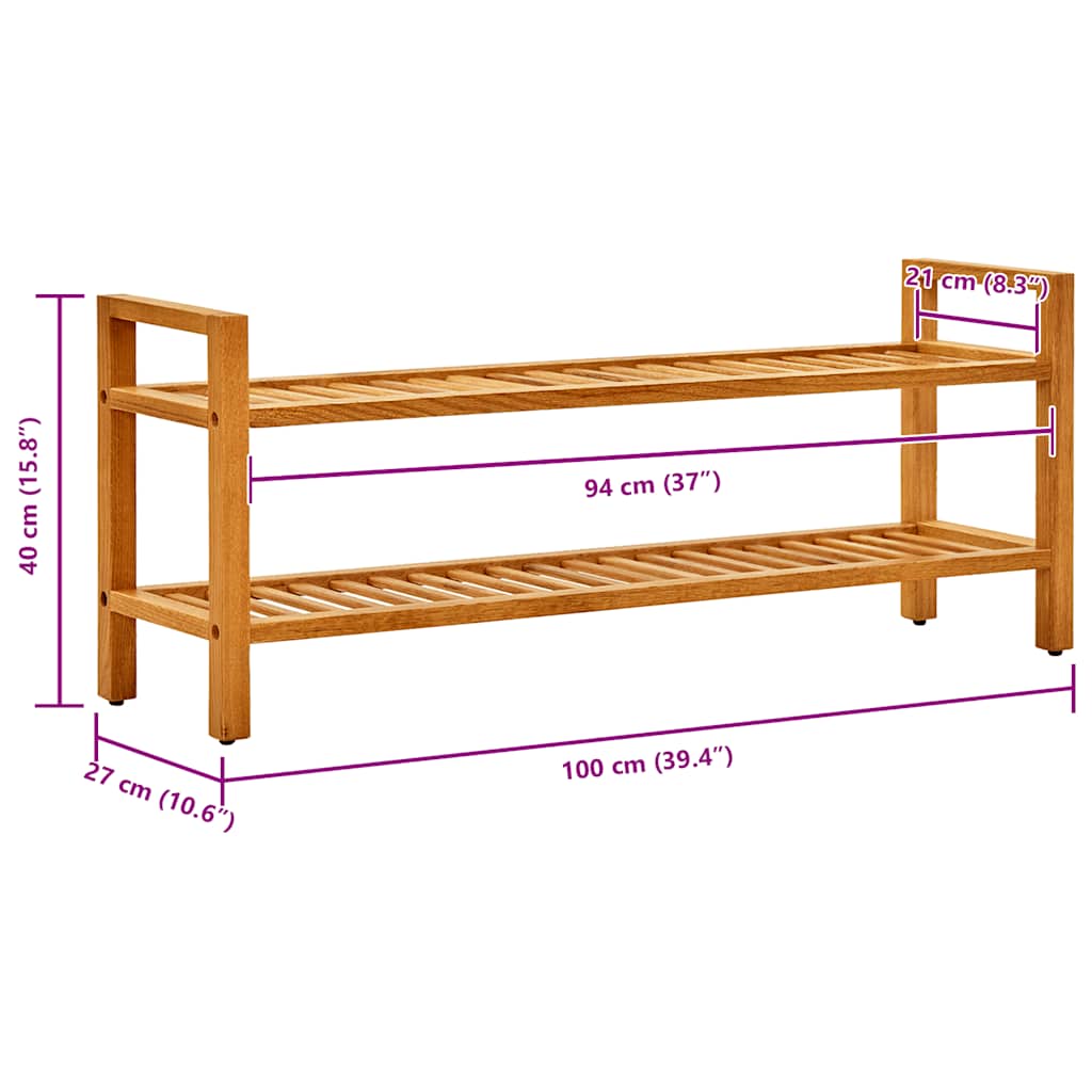 vidaXL Stojak na buty z 2 półkami, 100x27x40 cm, lite drewno dębowe