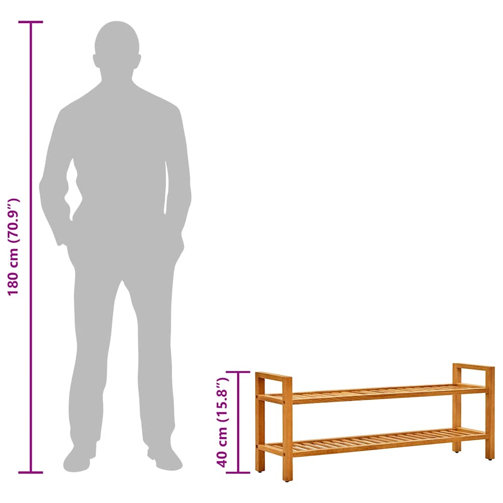 vidaXL Stojak na buty z 2 półkami, 100x27x40 cm, lite drewno dębowe