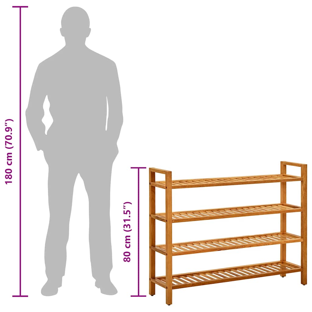 vidaXL Stojak na buty z 4 półkami, 100x27x80 cm, lite drewno dębowe