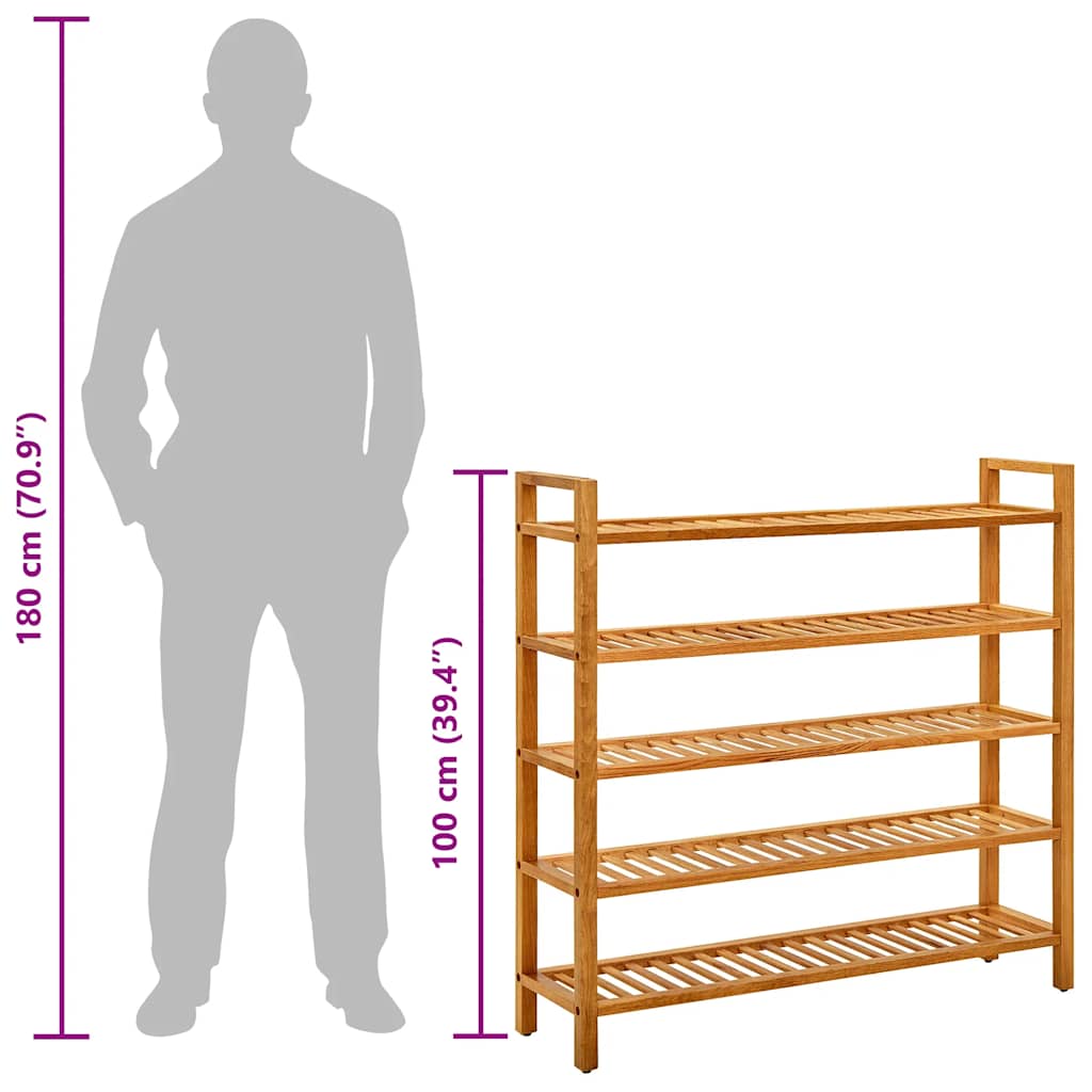 vidaXL Stojak na buty z 5 półkami, 100x27x100 cm, lite drewno dębowe
