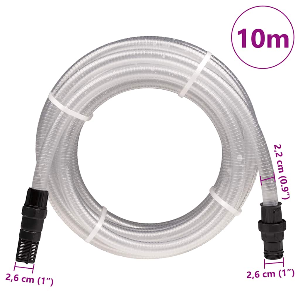 vidaXL Wąż ssący z przyłączami PVC Przezroczysty 1" 10 m PVC
