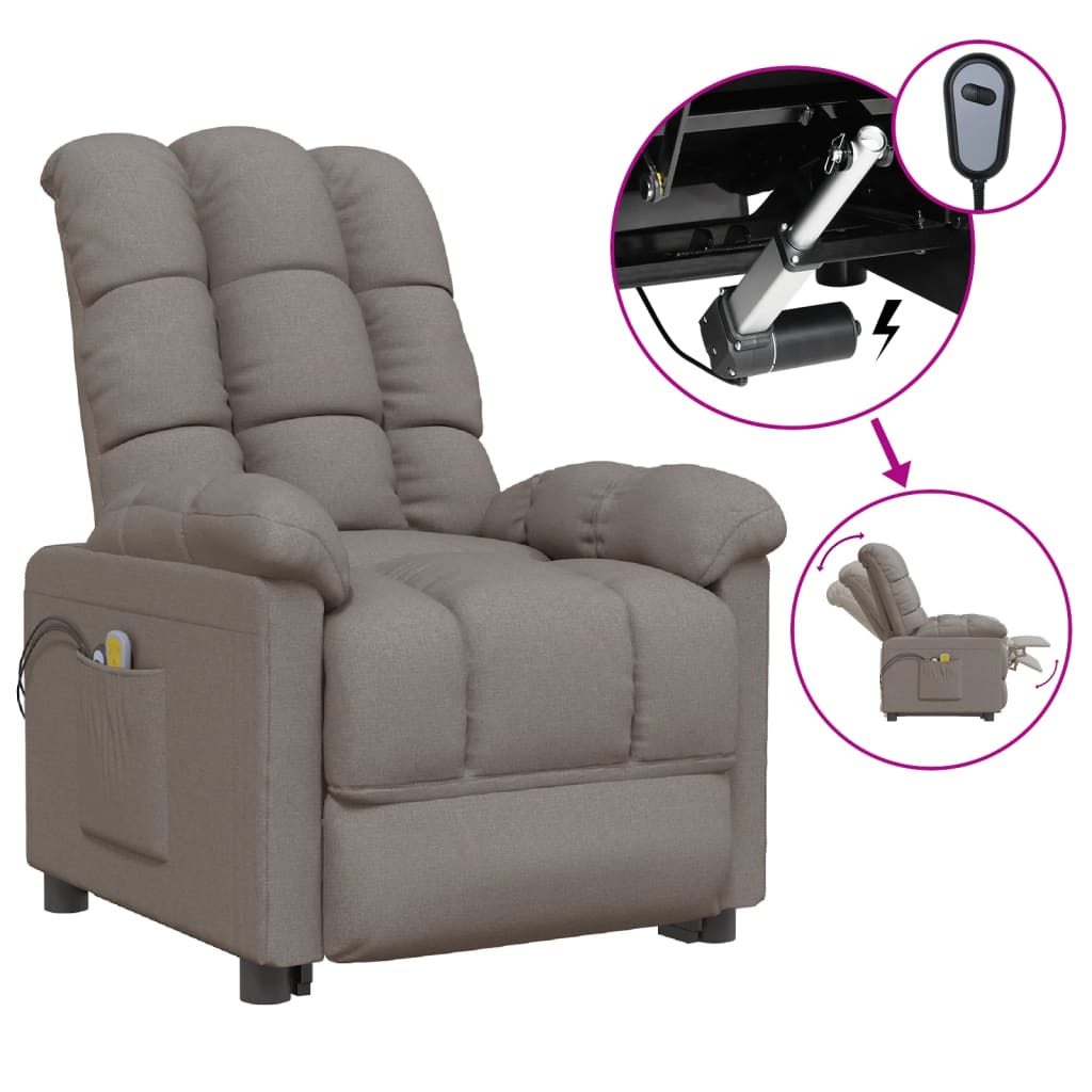 vidaXL Elektryczny fotel masujący, taupe, tkanina