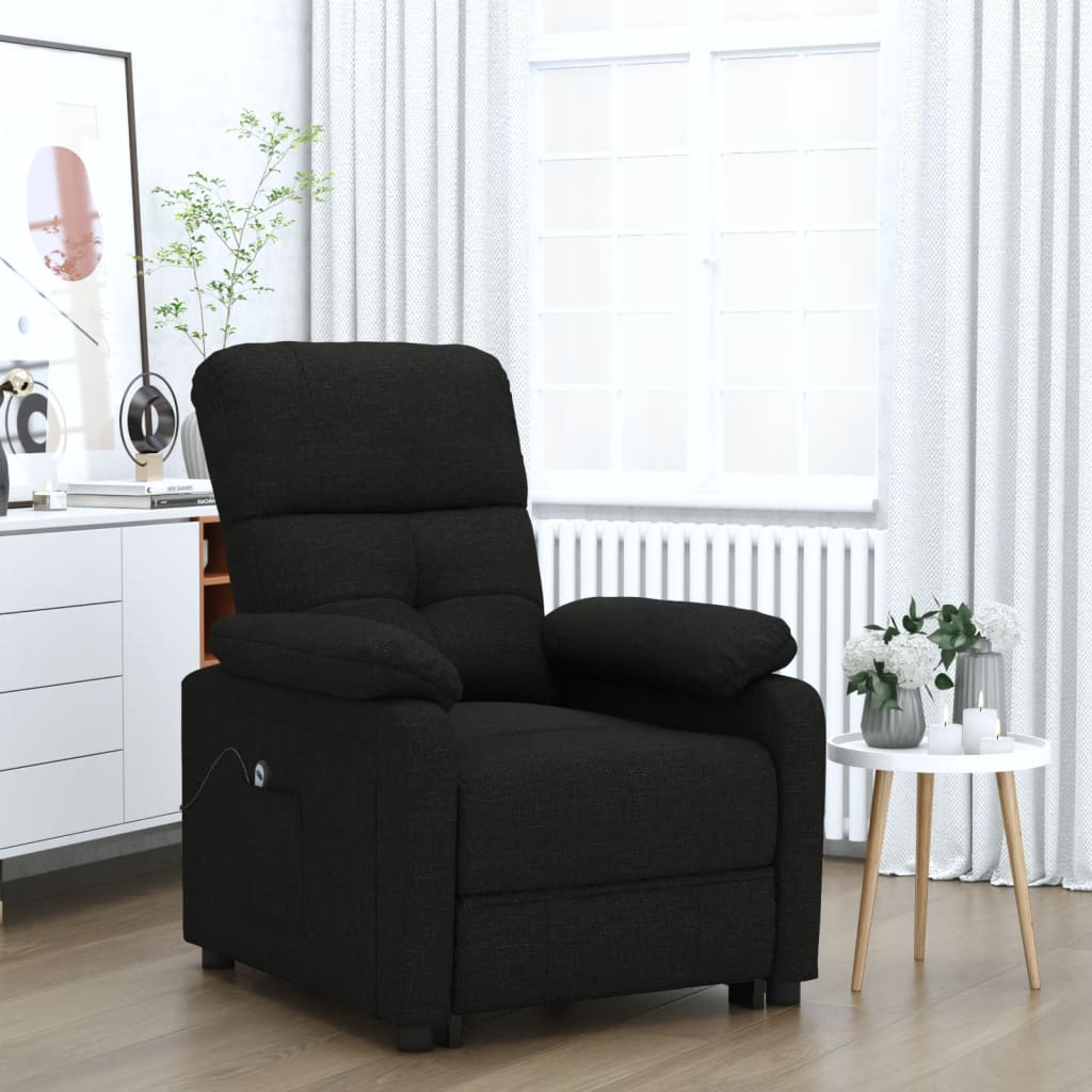 vidaXL Elektryczny fotel rozkładany, czarny, obity tkaniną