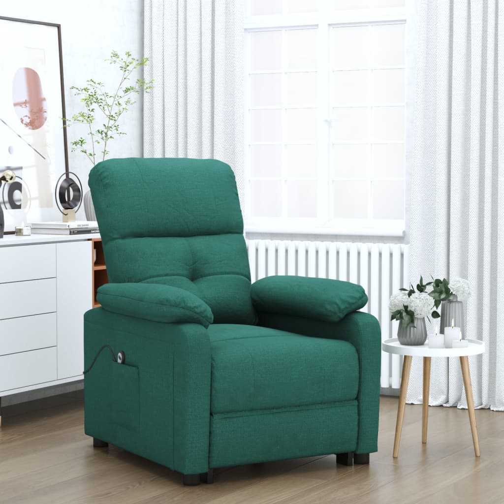 vidaXL Elektryczny fotel rozkładany, ciemnozielony, obity tkaniną