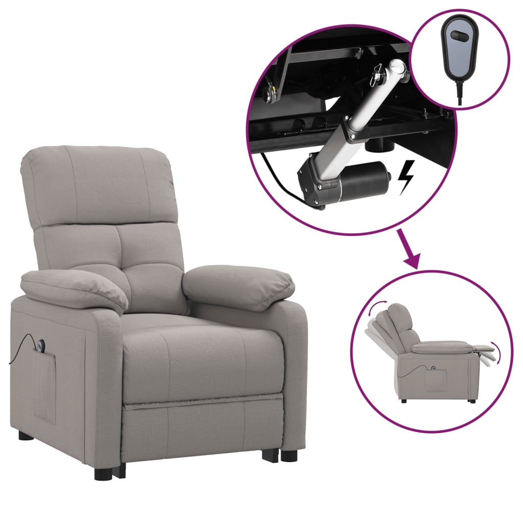 vidaXL Elektryczny fotel rozkładany, kolor taupe, obity tkaniną