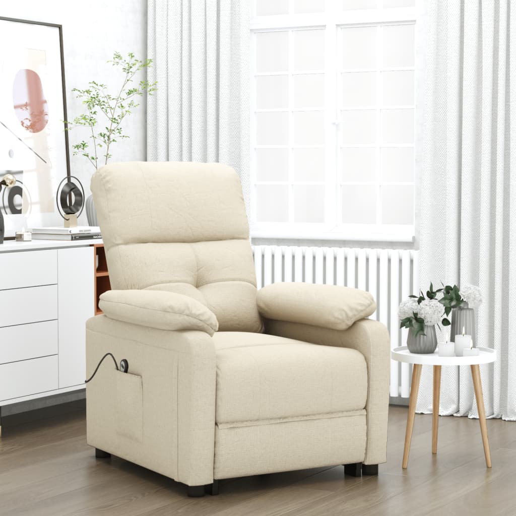vidaXL Elektryczny fotel rozkładany, kremowy, obity tkaniną