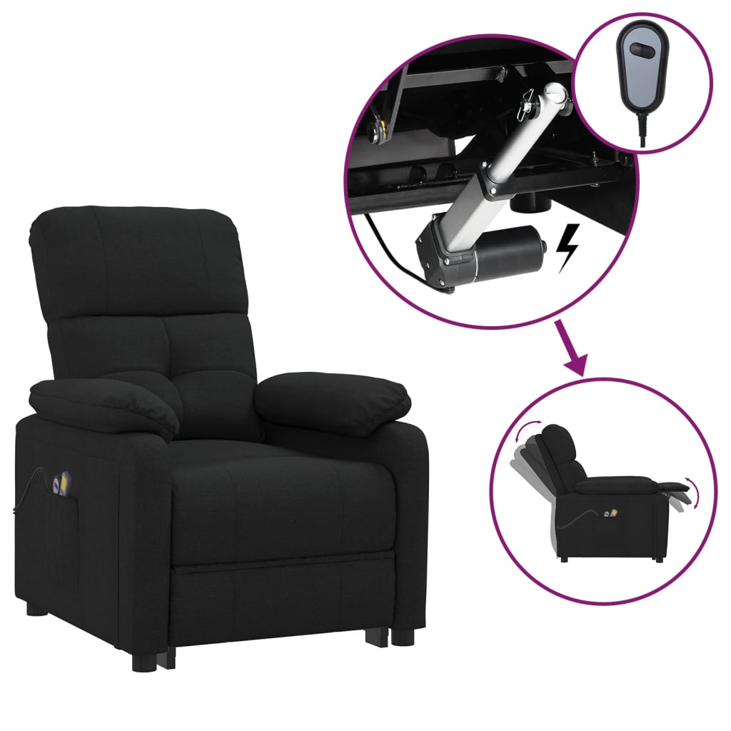 vidaXL Elektryczny fotel masujący, czarny, tkanina