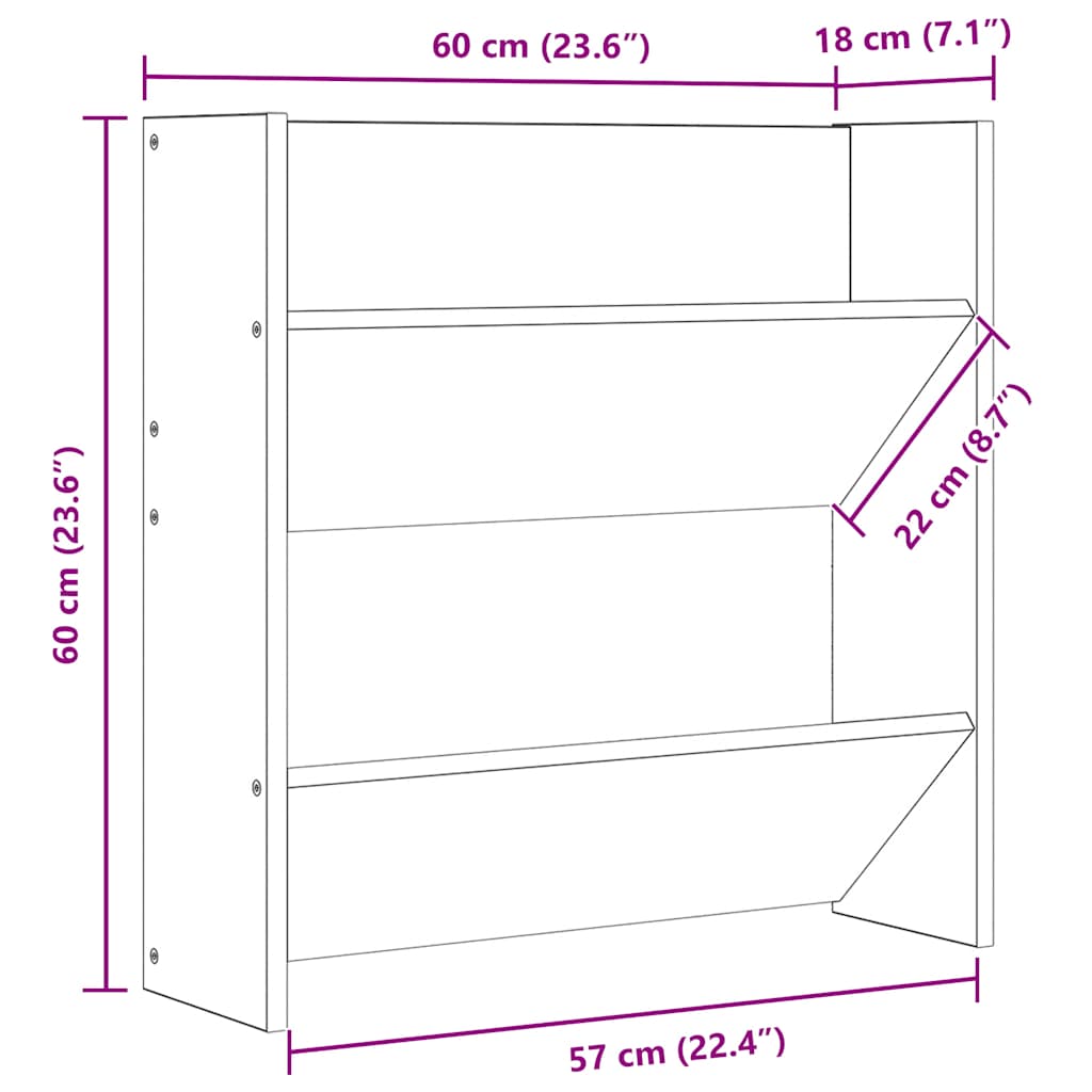 vidaXL Szafka ścienna na buty, dąb sonoma, 60x18x60 cm, płyta wiórowa