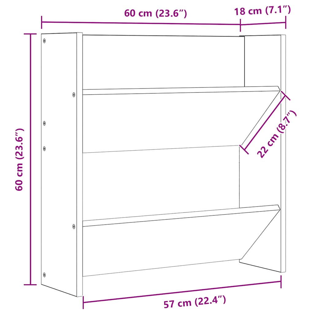 vidaXL Półka ścienna na buty, szara, 60x18x60 cm, płyta wiórowa