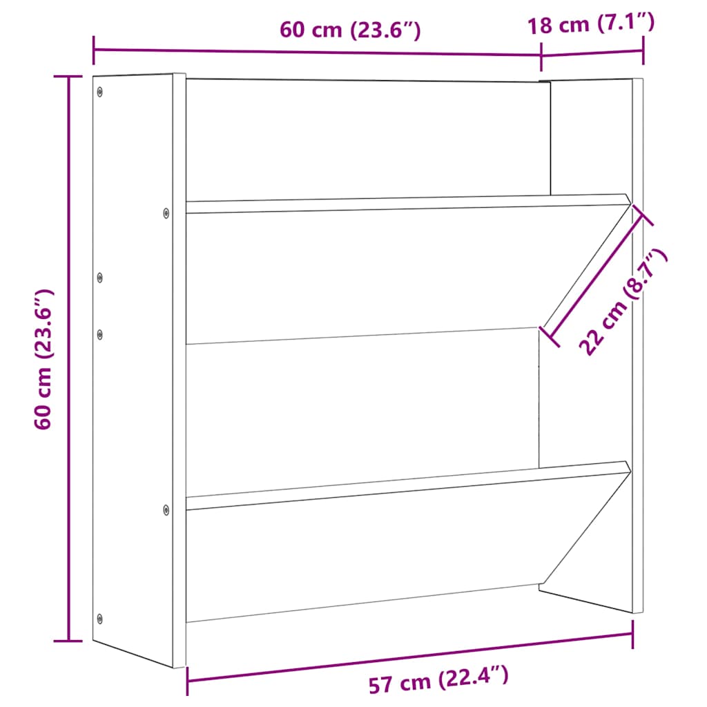 vidaXL Półki ścienne na buty 2 szt., szare, 60x18x60 cm, płyta wiórowa