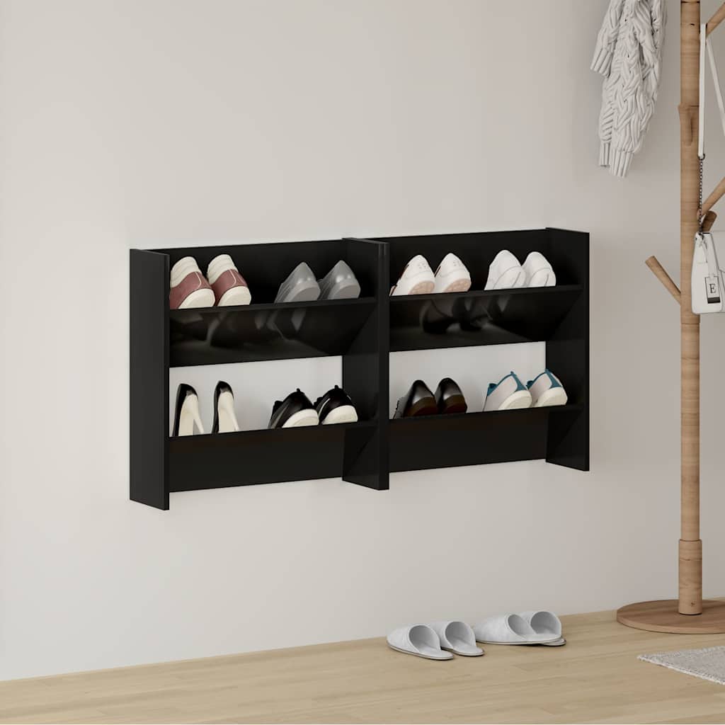 vidaXL Półki ścienne na buty, 2 szt., czarne, połysk, 60x18x60 cm