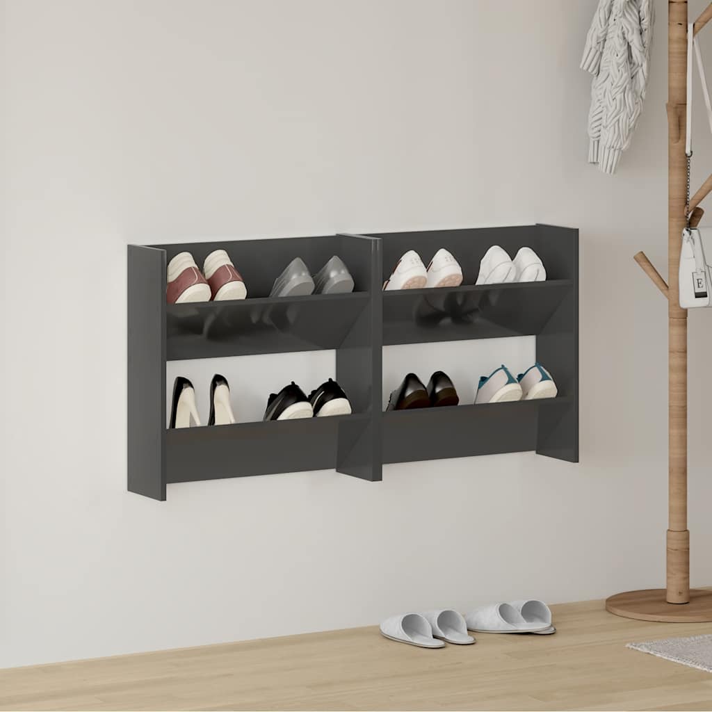 vidaXL Półki ścienne na buty, 2 szt., szare z połyskiem, 60x18x60 cm
