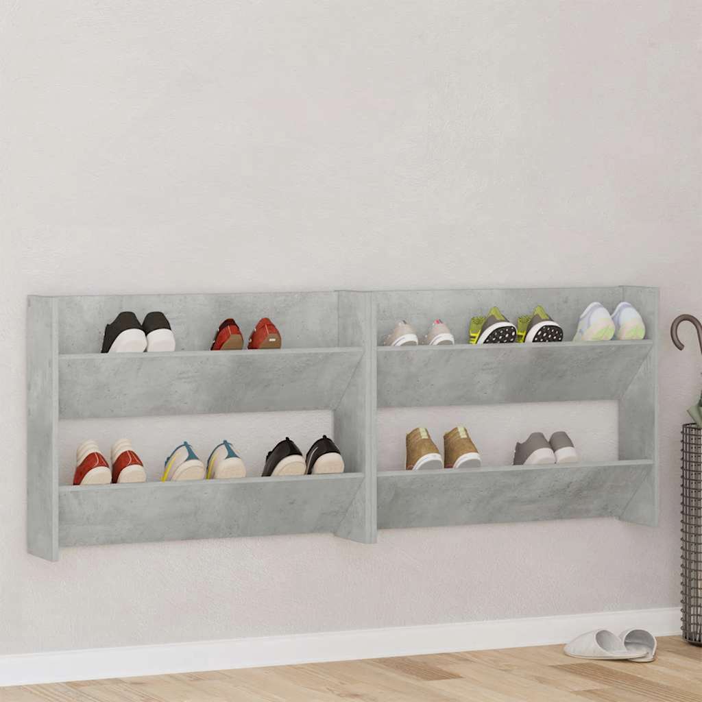vidaXL Półki ścienne na buty, 2 szt., szare, 80x18x60 cm, płyta