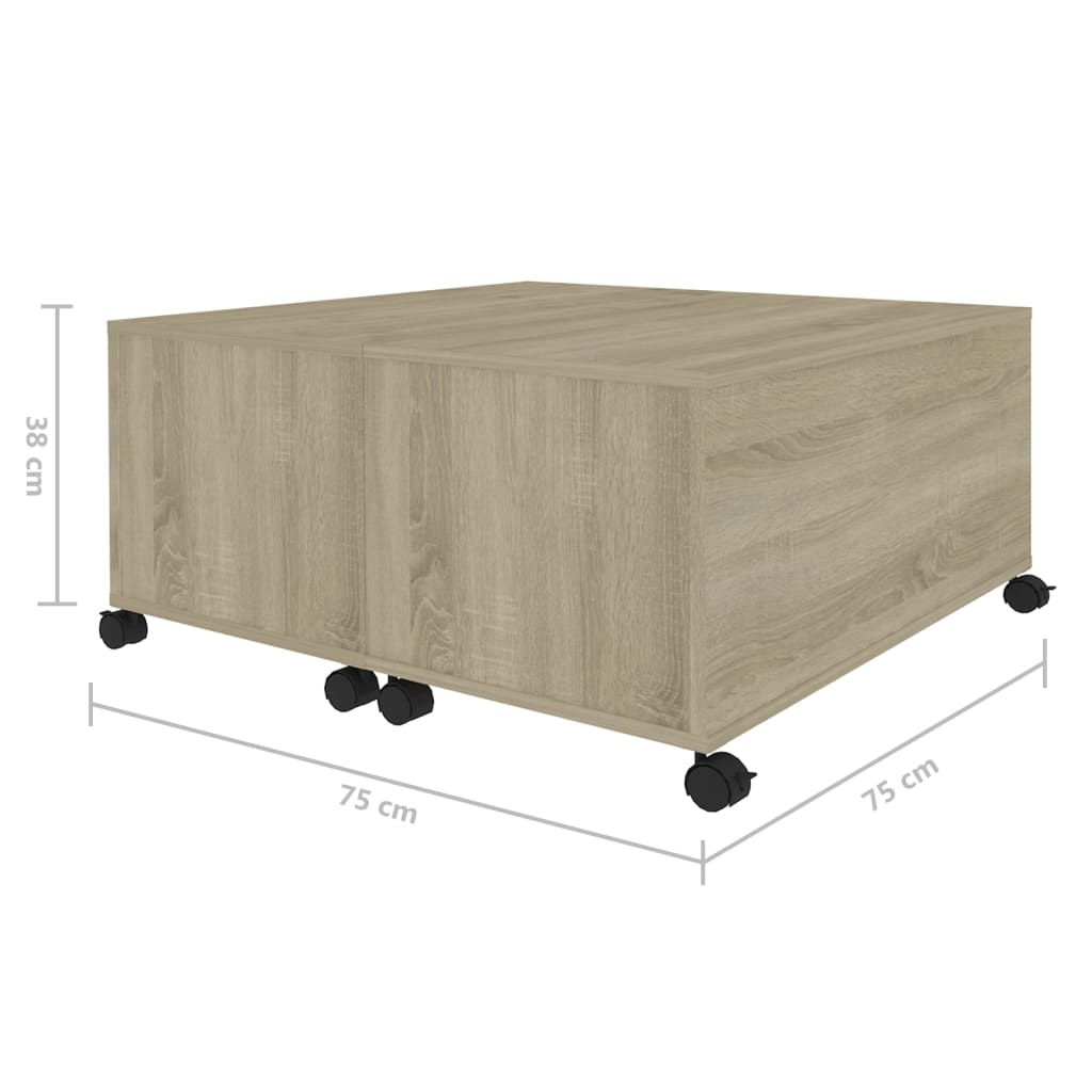 vidaXL Stolik kawowy, dąb sonoma, 75x75x38 cm, materiał drewnopochodny