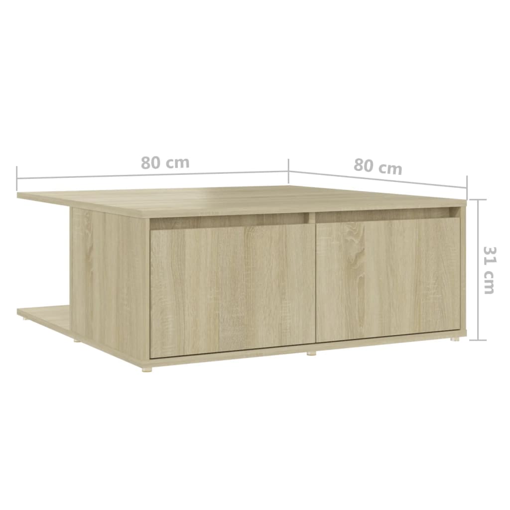 vidaXL Stolik kawowy, dąb sonoma, 80x80x31 cm, materiał drewnopochodny