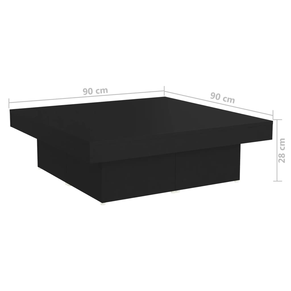 vidaXL Stolik kawowy, czarny, 90x90x28 cm, materiał drewnopochodny