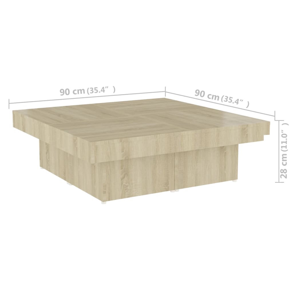 vidaXL Stolik kawowy, dąb sonoma, 90x90x28 cm, materiał drewnopochodny