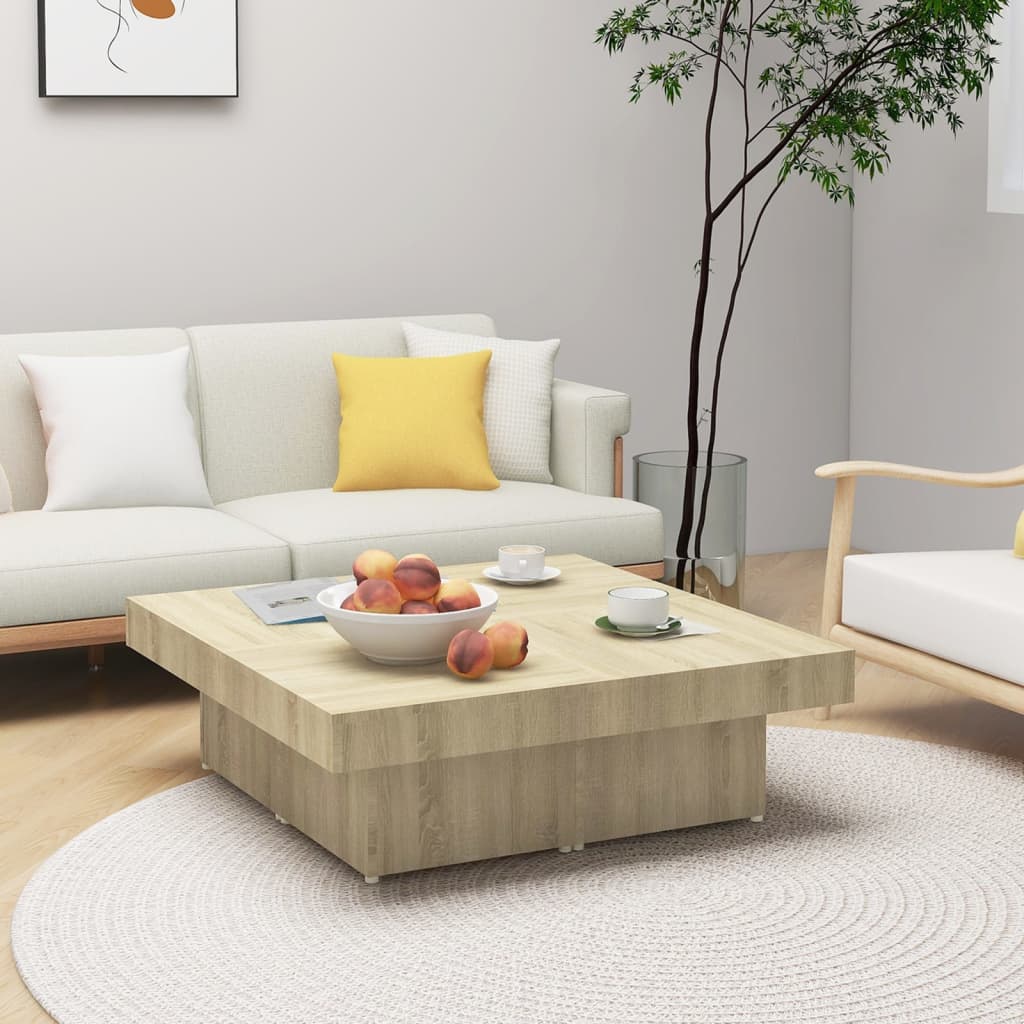 vidaXL Stolik kawowy, dąb sonoma, 90x90x28 cm, materiał drewnopochodny