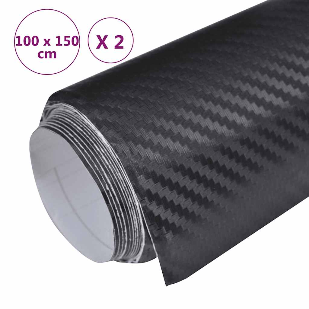 vidaXL Folie samochodowe 3D, 2 szt., czarne, 100x150 cm