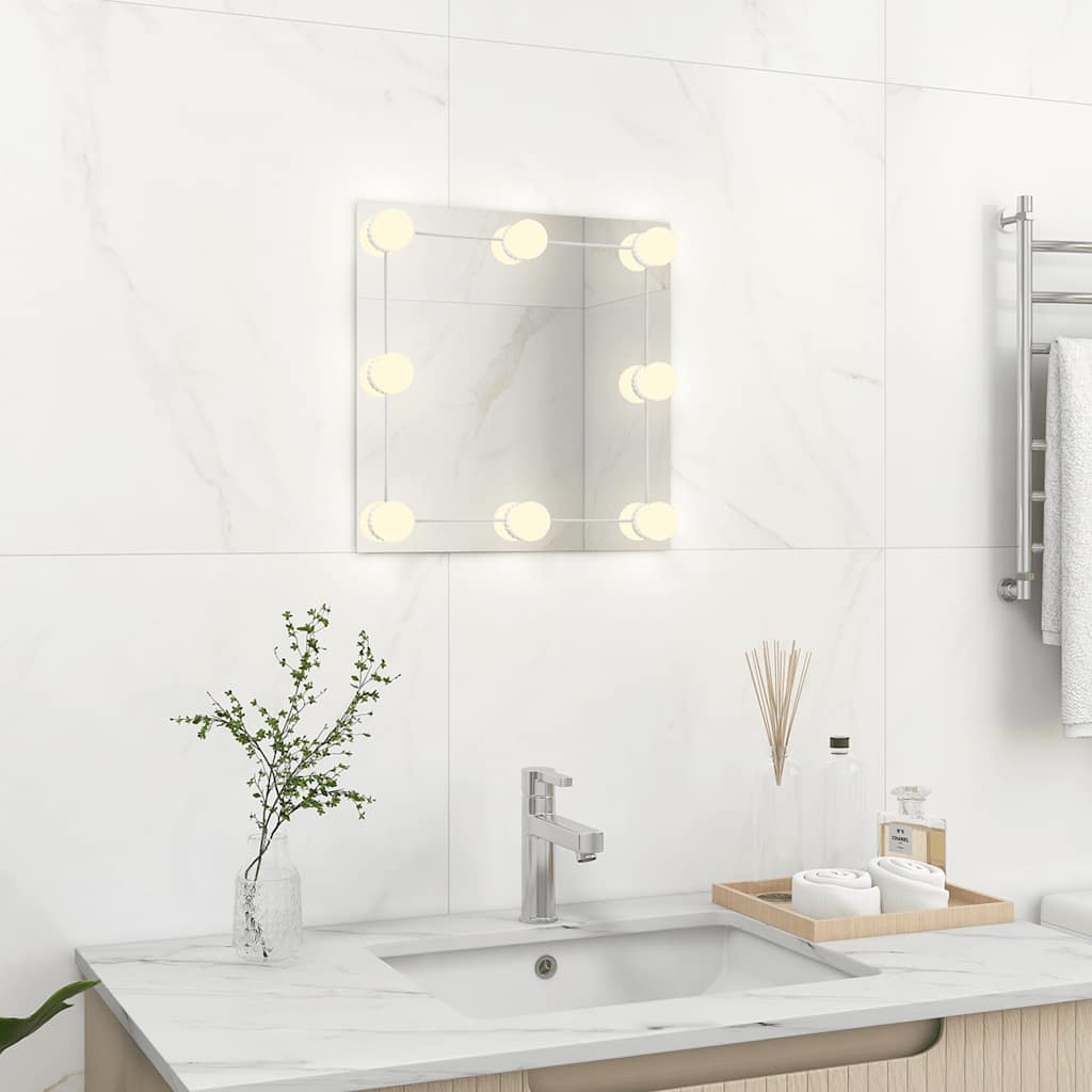 vidaXL Lustro ścienne z lampkami LED, kwadratowe, szklane