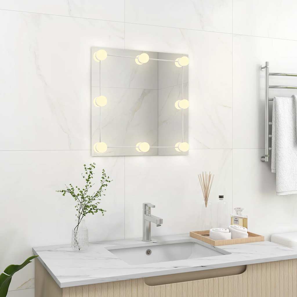 vidaXL Lustro ścienne z lampkami LED, kwadratowe, szklane