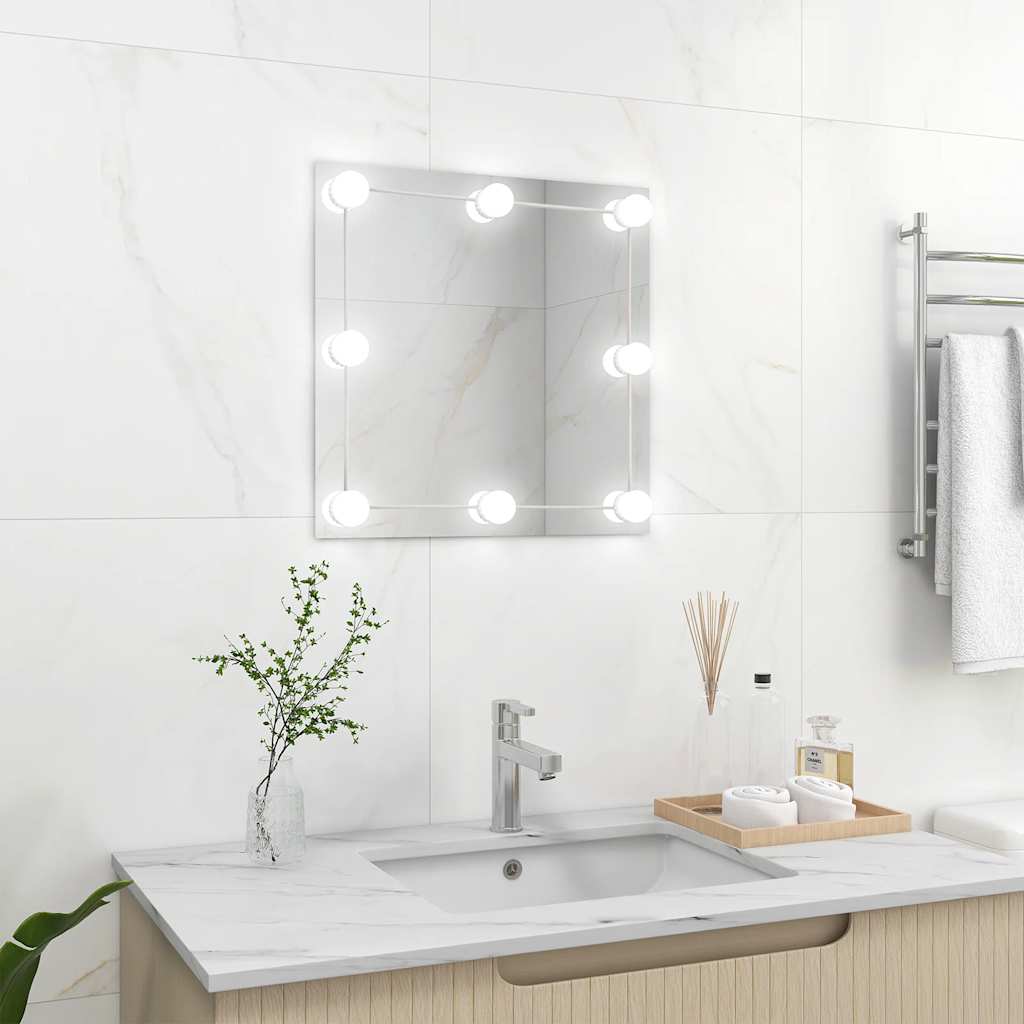 vidaXL Lustro ścienne z lampkami LED, kwadratowe, szklane