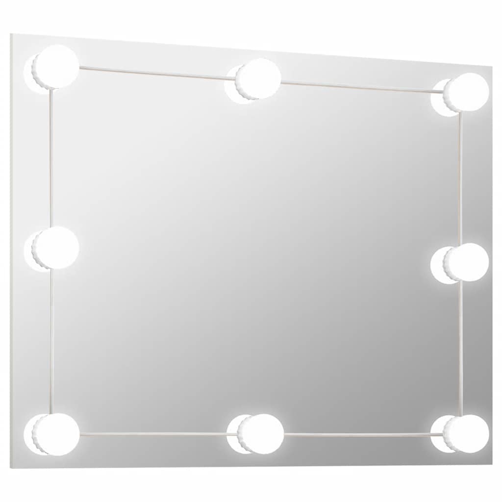 vidaXL Lustro ścienne z lampkami LED, bez ramy, prostokątne, szklane