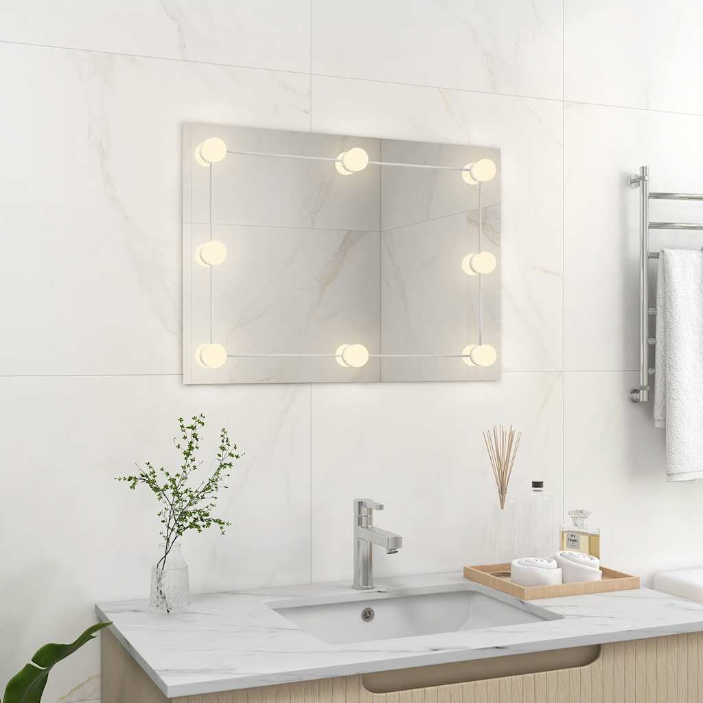 vidaXL Lustro ścienne z lampkami LED, bez ramy, prostokątne, szklane