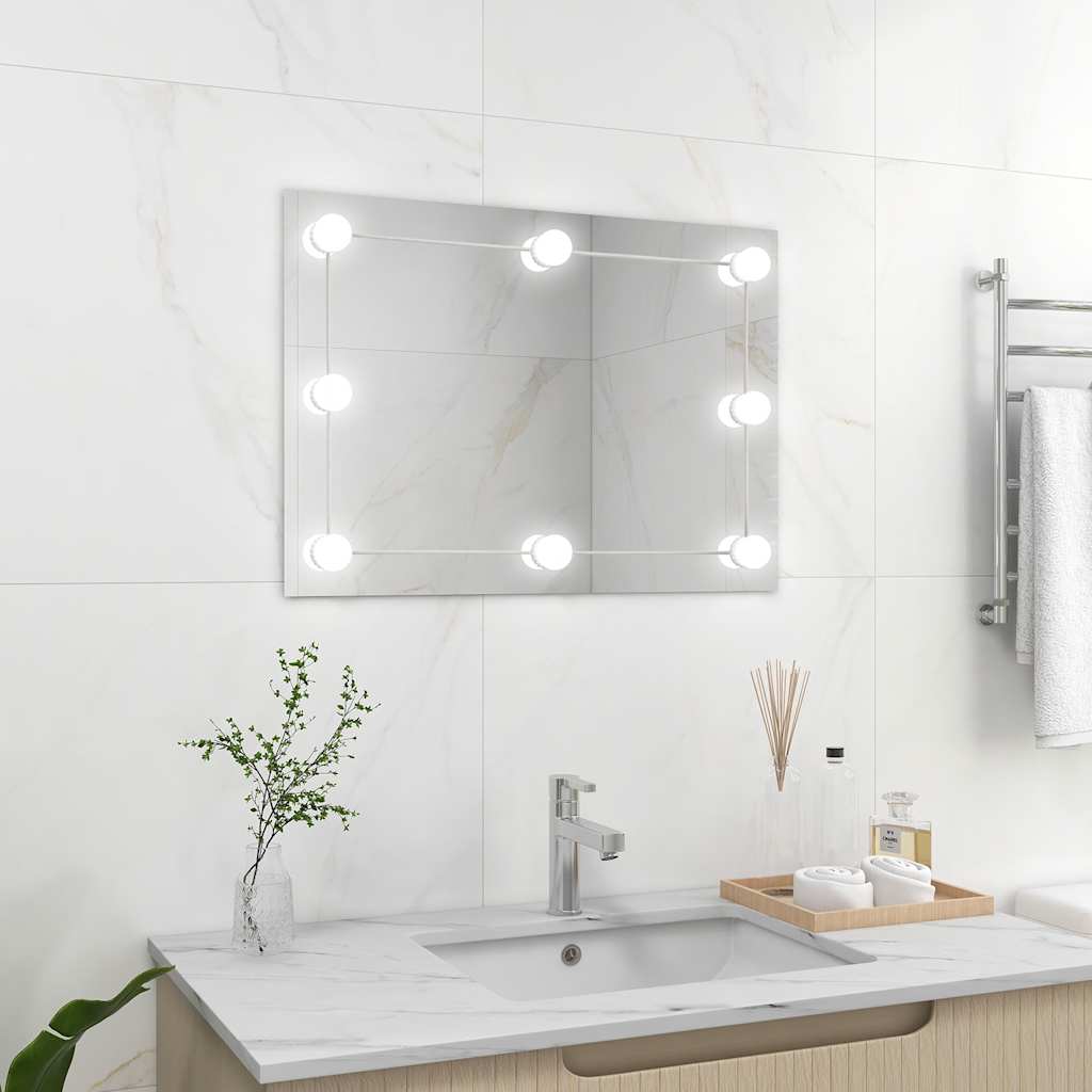 vidaXL Lustro ścienne z lampkami LED, bez ramy, prostokątne, szklane