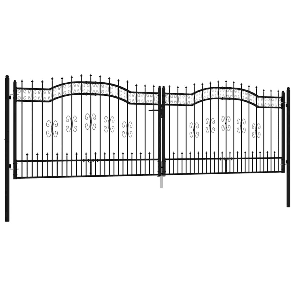 vidaXL Brama ogrodzeniowa KAMPEN z włócznią, czarna, 394,5 x 125 cm, stalowa