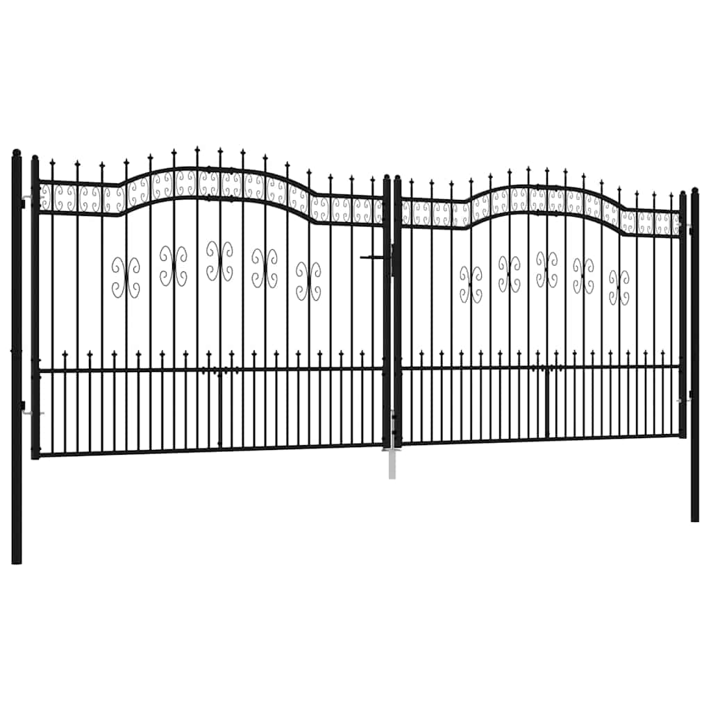 vidaXL Brama ogrodzeniowa KAMPEN z włócznią, czarna, 394,5 x 150 cm, stalowa