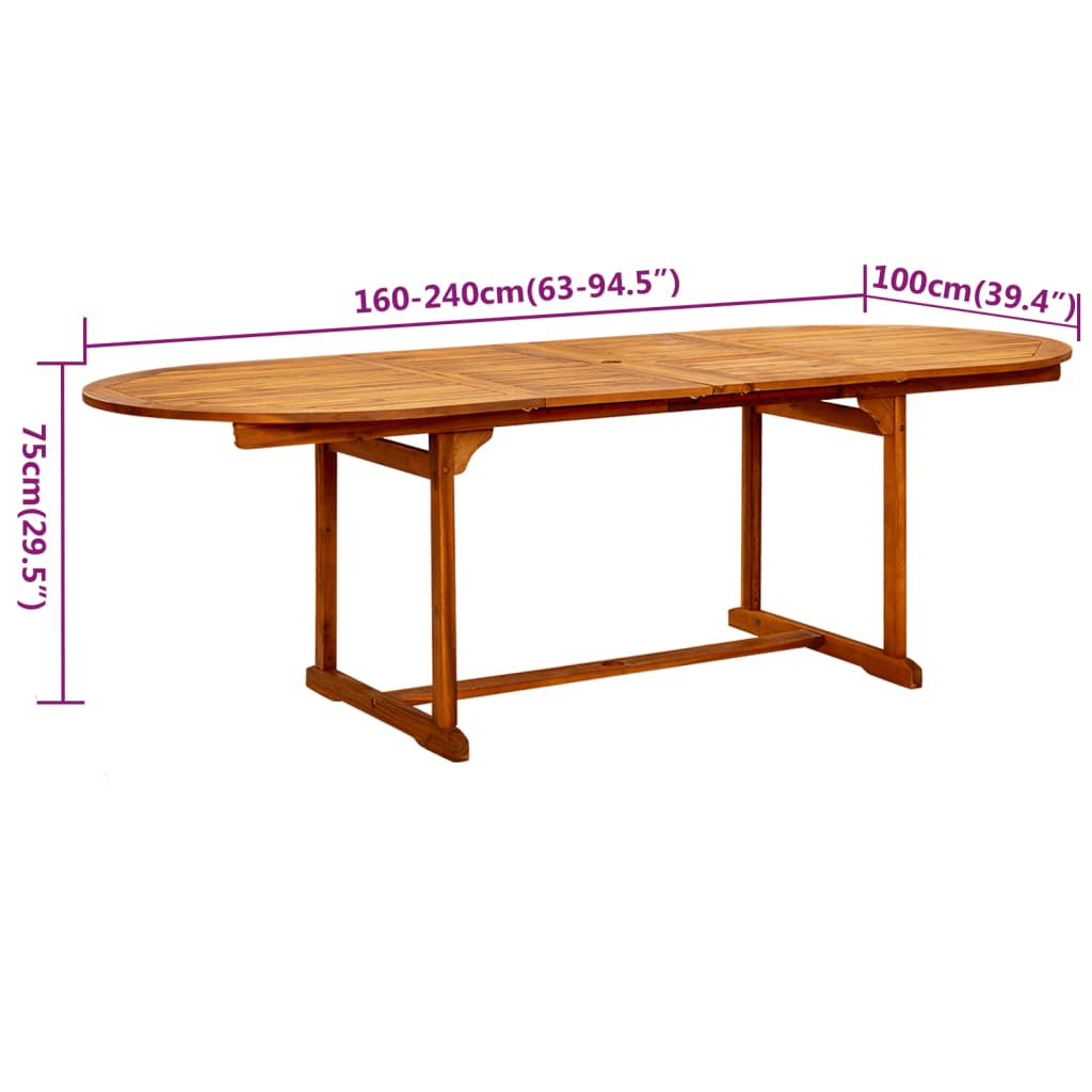 vidaXL 7-częściowy zestaw mebli ogrodowych, lite drewno akacjowe, 160-240 cm