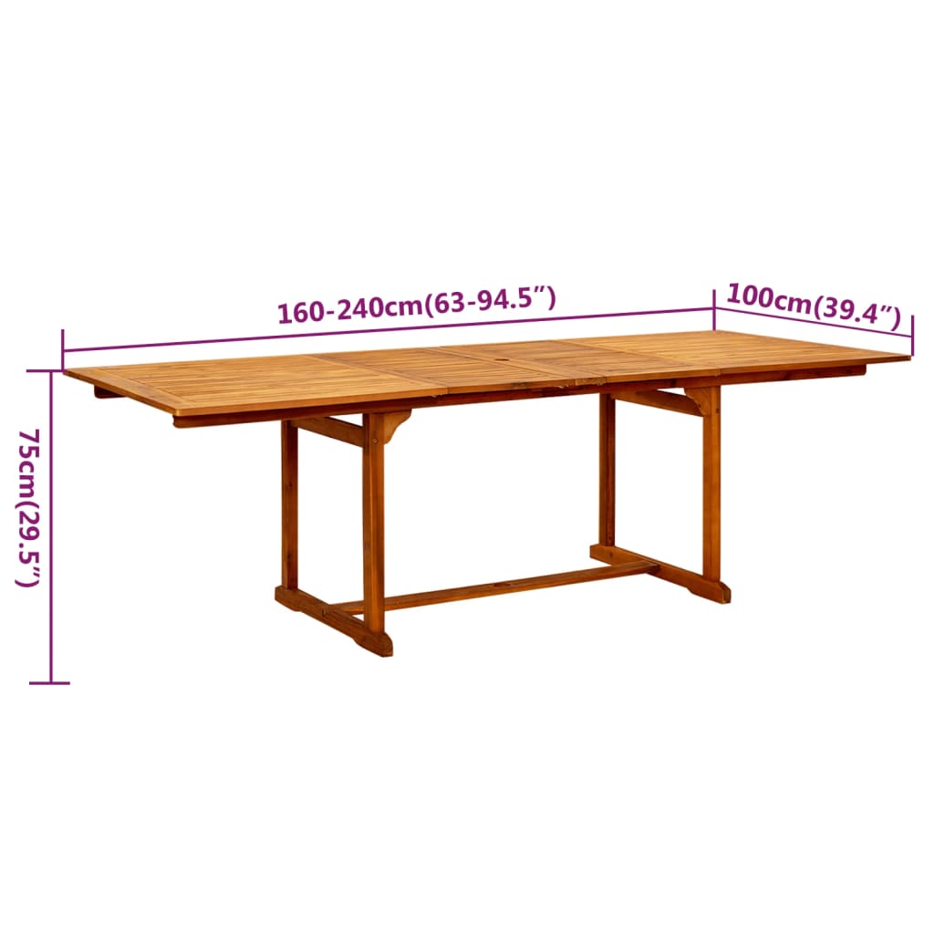 vidaXL 7-częściowy zestaw mebli ogrodowych, lite drewno akacjowe, 160-240 cm